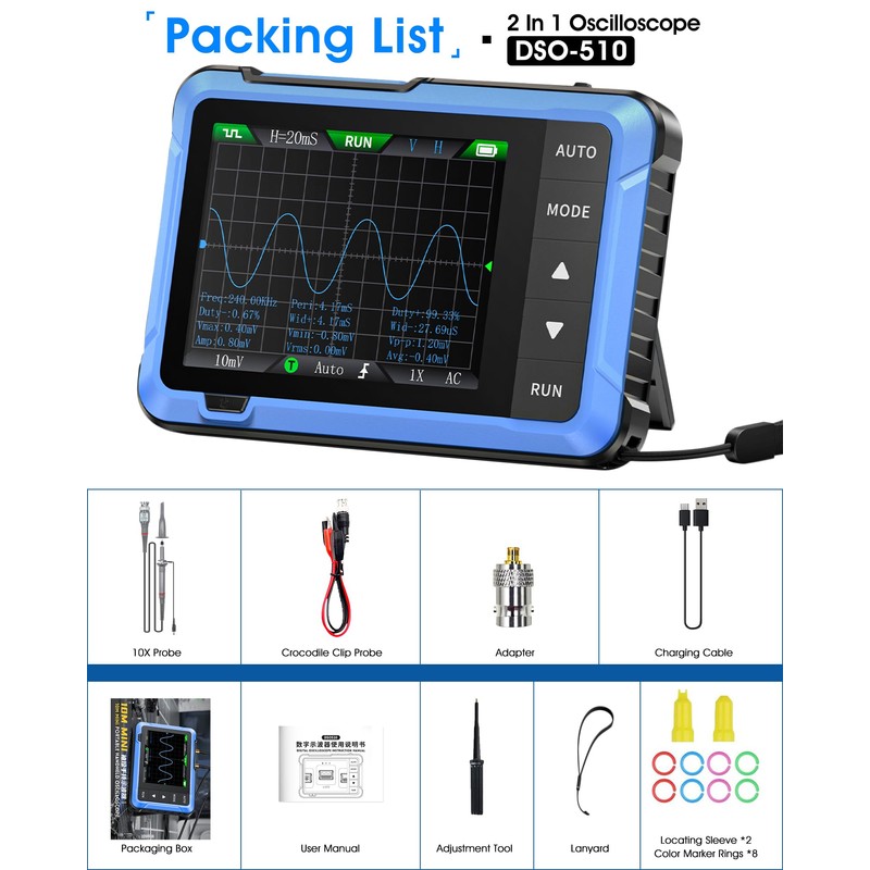 2 in 1 Oscilloscope Handheld, WapoRich DSO510 Digital Oscilloscope with