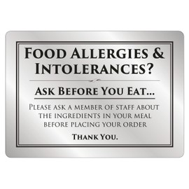 Food Allergy and Intolerances Safety Sign Notice Allergen A4 Brushed Silver 297 x 210mm