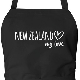 huuraa Apron New Zealand My Love Vorbinder Cooking Apron for All Fans of New Zealand Gift Idea for Friends and Family, black