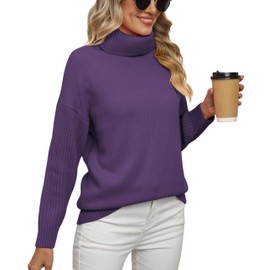 Jouica Women 2025 Fall Casual Turtleneck Batwing Sleeve Chunky Oversized Ribbed Knit Tunic Sweaters Pullover Purple