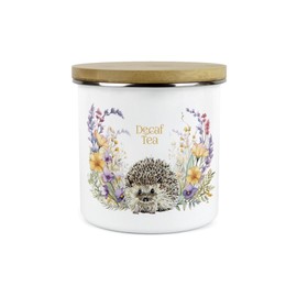 Purely Home Floral Hedgehog Decaf Tea Storage Canister - Pretty Wildlife & Foliage Homewares Gifts - Large Enamel Hot Drinks Kitchen Storage Container