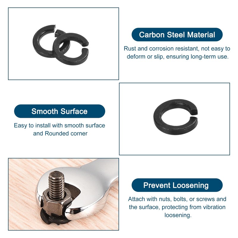 sourcing map M8 Split Lock Washer, 100Pcs Carbon Steel Spring