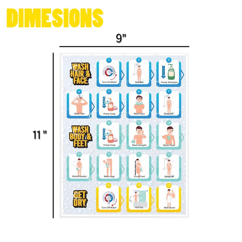Shower Chart for Kids – Step-by-Step Visual Guide, 9x12 Inch