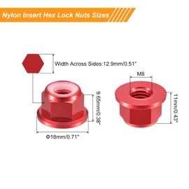 sourcing map Nylon Insert Hex Lock Nuts, 10pcs - M8 x 1.25mm Aluminum Alloy Self-Locking Nut, Anodizing Flange Lock Nut for Fasteners(Claret)