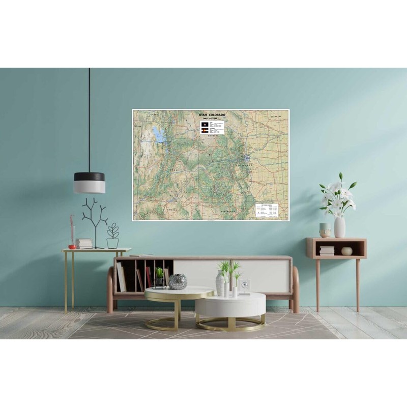 Utah & Colorado Physical State Map - 23.3 x 16.5