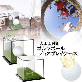 S.fields.inc Golf Ball Case Display Case with Artificial Grass Clear Acrylic Collection Anniversary Ball (1 Piece)