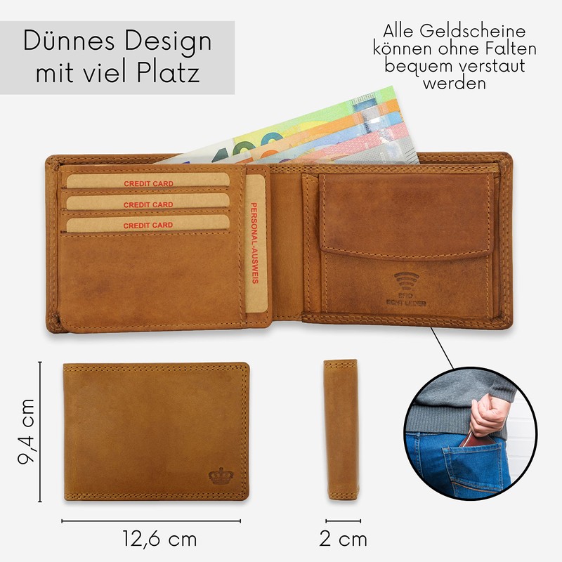 Baur Men's Genuine Leather Wallet with RFID Protection, Landscape Format,