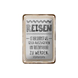 Femer Tin Sign with German Text 12 x 18 cm Travel is the Most Beautiful Way Decorative Sign