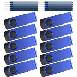 Kepmem Memorias USB 2.0 Pendrive 16GB 10 Piezas, Práctico y Económico Memoria Stick 16 GB Almacenamiento de Datos Externo, Azul Portátil Giratoria Pen Drive 16 Giga Metal Llave Flash Drives Regalo
