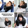 Inflatable Neck Pillow for Airplane Travel with Hoodie, Portable Neck Support for Long Haul Flights Sleeping Napping, with Soft Velour Cover Hat, Travelling Sleep Essentials for Plane Car Train