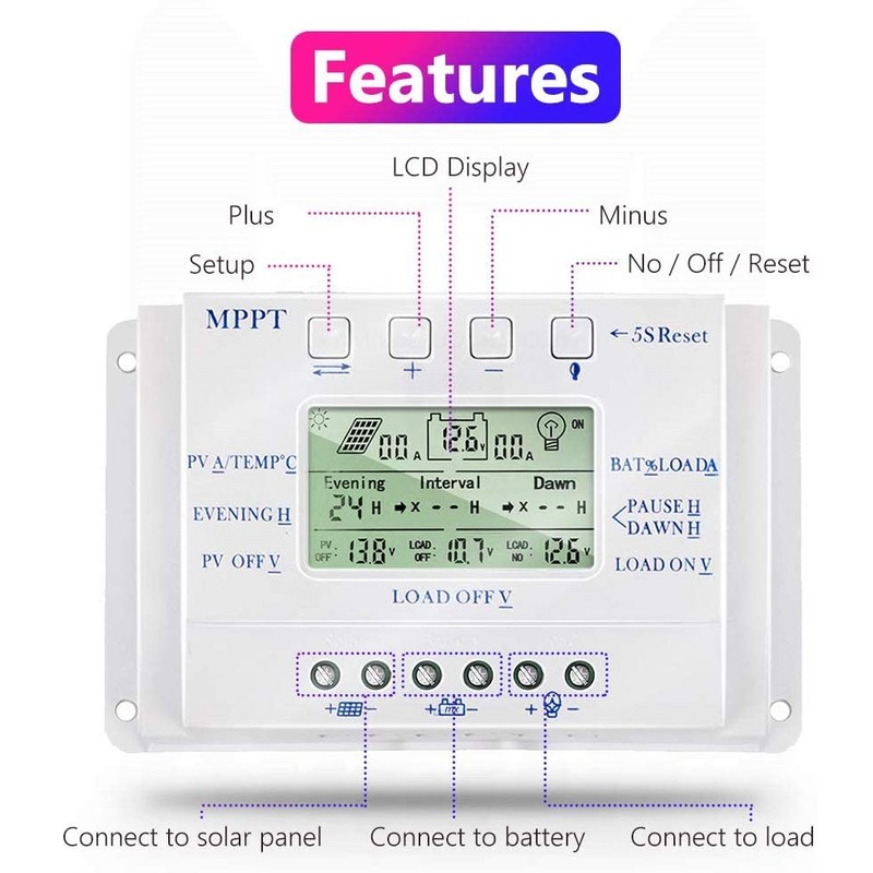 OOYCYOO 30A MPPT Solar Charge Controller 30A 12V/24V Automatic Voltage