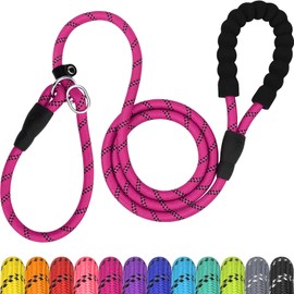TagME Slip Leads for Dogs, 6 FT Heavy Duty Dog Leash with Padded Handle, Strong Rope No Pull Pet Training Leash for Large Dogs,Hot Pink