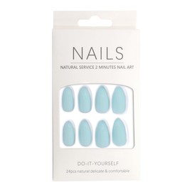 Press-On - Nails Shiny Sky Blue Almond 24pcs