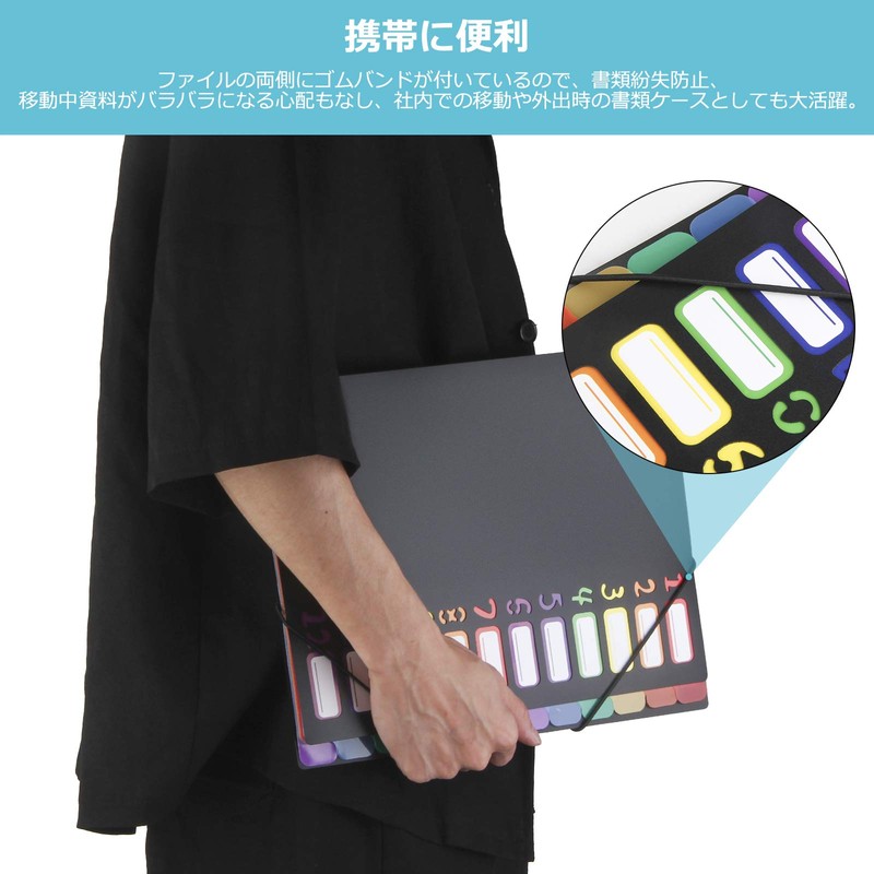 YIYI Document Files A4 Folder 12 Pockets File Case Freestanding