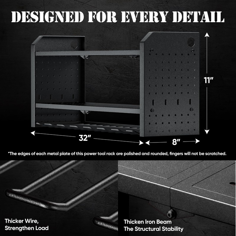 Power Tool Organizer Wall Mount, Large 8 Drill Holder Wall
