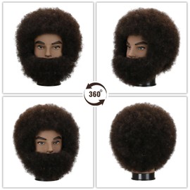 Sirydtm Afro Kinky Curly Human Hair Mannequin Head with Beard - 100% Real Hair for Braiding Practice, Cornrow, Styling, Cutting & Coloring - Professional Cosmetology Training Head for Salon & Student