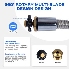 RFSS 57 Inch Camper/RV Tank Flexible Swivel Stick Rinser, RV Toilet Treatment, Black Sewer Holding Tank Water Flush Cleaner, Long and Powerful Black Tank Rotary Cleaning Action