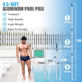 POOPLE Professional 16 Foot Telescopic Aluminum Swimming Pool Pole - Attach Connect Skimmer Nets, Rakes, Brushes, Vacuum Heads Cleaning