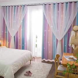 Yancorp - Cortinas para recámara de niña, habitación de los niños, cortina colorida para oscurecer la habitación, con ojales, 2 capas (rosado y morado, 132.08 cm de ancho x 160.02 cm de largo)