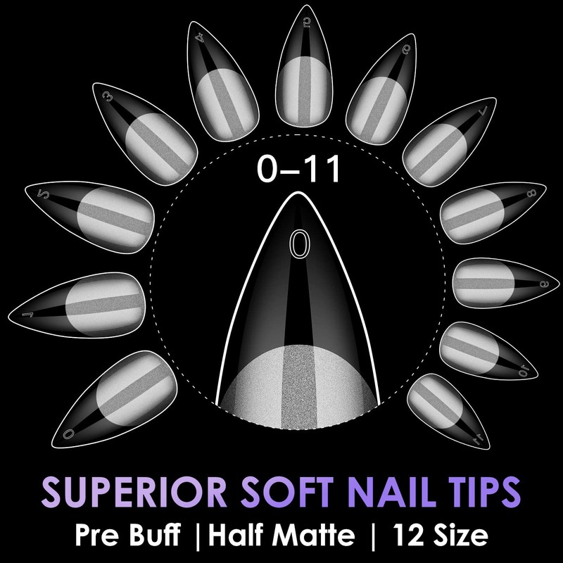 Melous Medium Stiletto Gel False Nail Tips, 120 PCS Pre