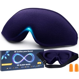 Antifaz para dormir para hombres y mujeres, antifaz para ojos con copa contorneada 3D mejorada,venda para los ojos, bloquea la luz, para ojos con correa ajustable, transpirable y suave para dormir, yoga, viajar (Azul Oscura)