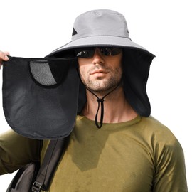 TAGVO Men's Sun Hat with Neck Protection UPF 50+ UV Protection Breathable Fishing Hat with Wide Brim Foldable Quick Drying Fishing Hat Safari Bush Hats Hiking Hat Garden Hat for Hiking Camping,