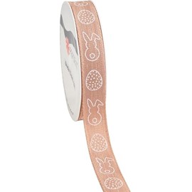 PRÄSENT Leinenband Ostern Schleifenband 1.5 cm Webkante 2.0 m Polyester PES Dekoband Feiertag Osterzeit Natur