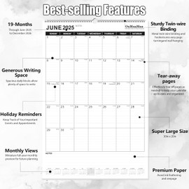 OuMuaMua Extra Large Wall Calendar 2025, 30" X 20" Vertical Jumbo Wall Calendar 2025-2026,19-Month Hanging Planner Wall From 2025 Jun - 2026 Dec with Spiral Bound For School Home Office Organizing