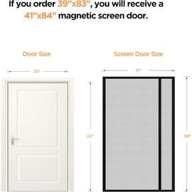 Sunolga Magnetic Screen Door Fits Door Size 39 x 83 Inch, Actual Screen Size 41 x 84 Inch, Reversible Left Right Side Opening, Sturdy Fiberglass Mesh Curtain Hands Free for Patio, Sliding Door, Black