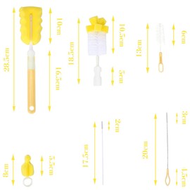 Baby Bottle Brush, Pacifier Brush, Straw Brush, Sponge Cup Brush, Cleaning Tool, Cleaning Kit, Removable, Rotable, 6-Piece Set, Yellow