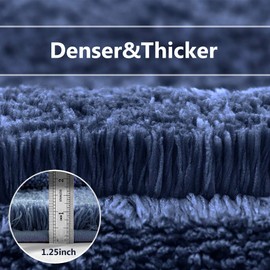 VANZAVANZU Bathroom Rug Set - 2 Piece Non Slip Extra Soft Absorbent Bath Mats, Microfiber Shaggy Thick, Machine Washable (20"x32" Plus 20"x32", Navy Blue)