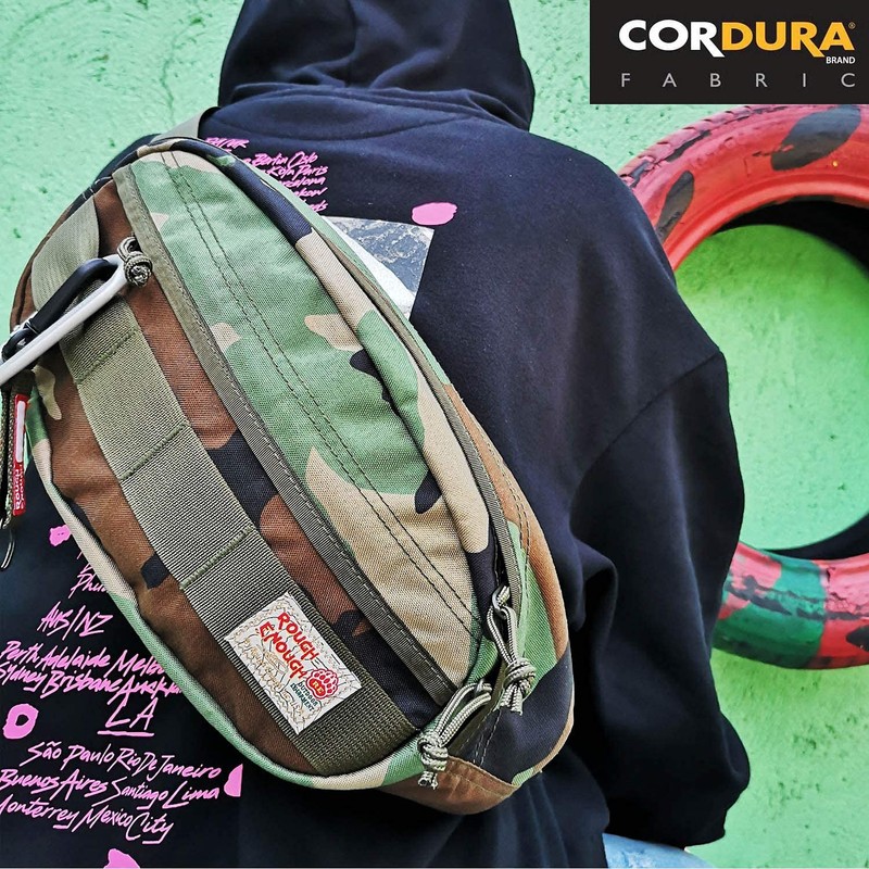Rough Enough - Riñonera cruzada para hombre, Camo, 14 x