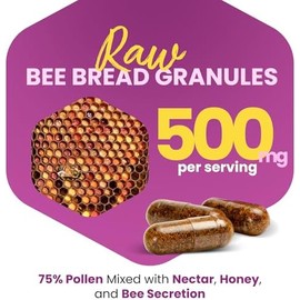 HONEYBEEZONE- Suplemento de Pan de Abeja 100 Natural Pan de Abeja Crudo en Tapas Vegetales Polen Fermentado Multivitamínico, Prob