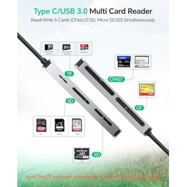 CFast - Lector de tarjetas USB C CFast2.0 de 5 Gbps, lector de tarjetas CFast/SD/Micro SD/XD/Compact Flash lee 5 tarjetas simultáneamente, adaptador d