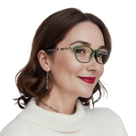 HAITONGCR Lightweight Ladies' Square-Frame Blue Light Blocking Reading Glasses for Women Green 1.0 R1107