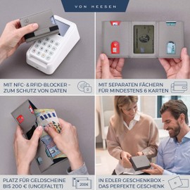 VON HEESEN Slim Wallet with RFID Protection - Card Case for Men and Women - Mini Leather Wallet - Small Wallet - Wallet, gray, Without coin compartment