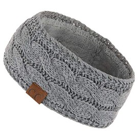 C.C Winter Fuzzy Fleece Lined Thick Knitted Diagonal Stripes Criss-Cross Pattern Headband Headwrap (HW-2060), Lt. Mel Grey, 1 Count (Pack of 1)