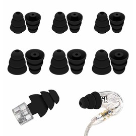 6 Pairs Triple Flange Compatible with Shure SE215 Pro Ear Tips, Noise Reduce Silicone with 2mm Connector Hole Eartips Earbuds Compatible with Etymotic Research/Klipsch/Westone - Black