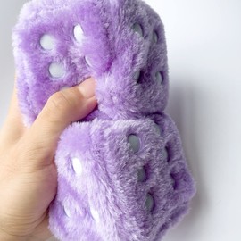 Pair 3” Black with White Dots Mirror Fuzzy Plush Dice, Black and White Soft Plush Car Decorative Hanging Ornament.