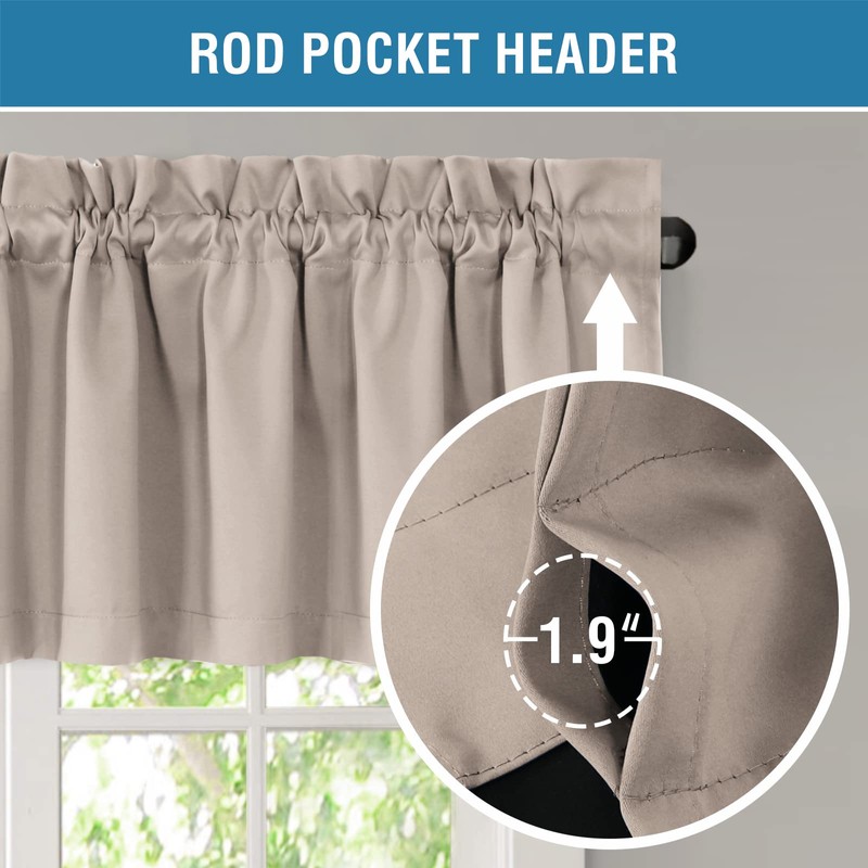 H.VERSAILTEX 100% Blackout Curtain Valances for Kitchen Windows/Bathroom/Living Room/Bedroom Thermal