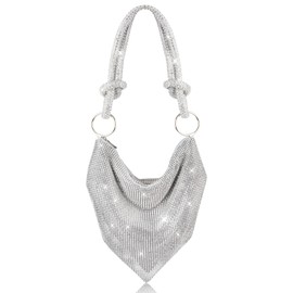 AOYUNHUI Rhinestone Bag for Women Shoulder Handbags Chic Evening Bling Hobo Bag Shiny Silver Clutch Purse Handbags for Women Wedding for Prom Party