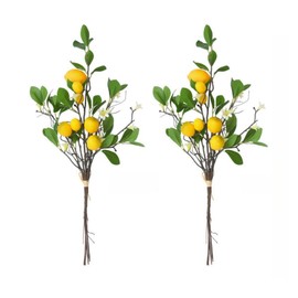 Xshelley 2 Bunches Artificial Lemon Branches,8 Head Fake Lemons Stems, Faux Lemons Fruit with Stem Lemon,for Room Kitchen Office Outdoor and Farmhouse decoration