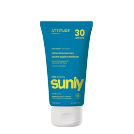 ATTITUDE ATTITUDE Mineral Sunscreen for Baby and Kids, EWG Verified, Broad Spectrum UVA/UVB, Dermatologically Tested, Plant and Mineral-Based Formula, Vegan, SPF 30, Unscented, 5.2 Oz