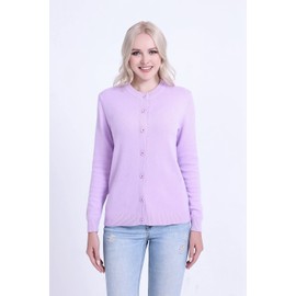 SMILING PINKER Women's Basic Crew Neck Knitted Cardigan with Button, Pastel Lilac