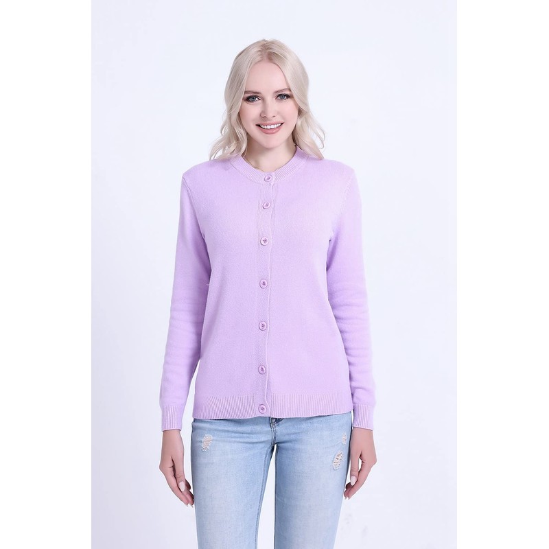 SMILING PINKER Women's Basic Crew Neck Knitted Cardigan with Button,