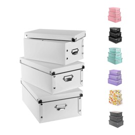 XUCHUN Decorative Storage Box with Lids,Set of 3 Waterproof Foldable Plastic Box Multiple Sizes for Socks/Office（White）