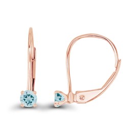 14K Rose Gold Plated Sterling Silver 3mm Natural Aquamarine March Birthstone Leverback Earrings