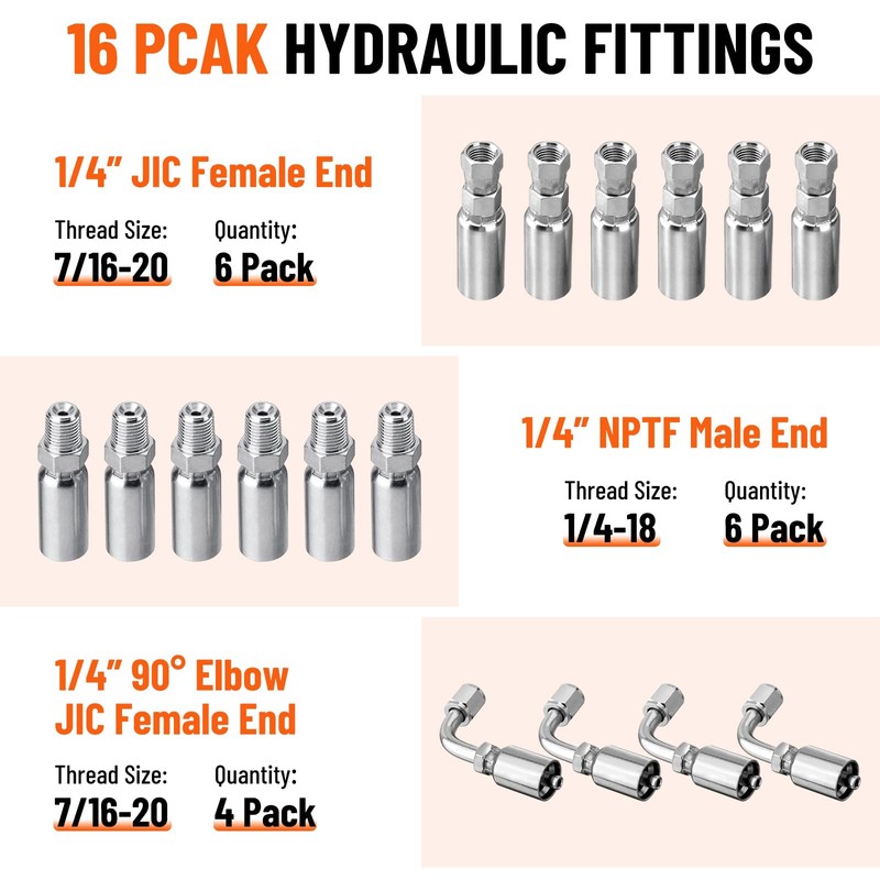 Racewill 33FT 1/4" Hydraulic Hose with 16PCS Hydraulic Hose Fittings