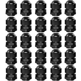 QitinDasen 25Pcs Premium Nylon PG13.5 Cable Gland, 6～12mm Adjustable IP68 Waterproof Cable Glands Joints, Waterproof Cable Gland Connector with Gaskets (Black)