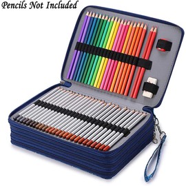 Miners2000 200 Slots Colored Pencil Organizer - Deluxe PU Leather Pencil Case Holder with Removal Handle Strap Pencil Box Large for Colored Pencils Watercolor Pencils (Blue Star)